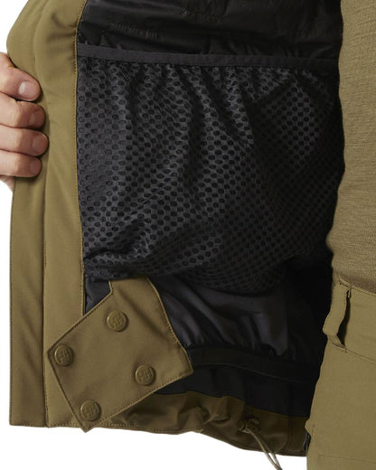 Sepia Coloured Helly Hansen Mens Alpha Lifaloft Insulated Ski Jacket on white background 