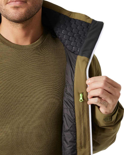 Sepia Coloured Helly Hansen Mens Alpha Lifaloft Insulated Ski Jacket on white background 