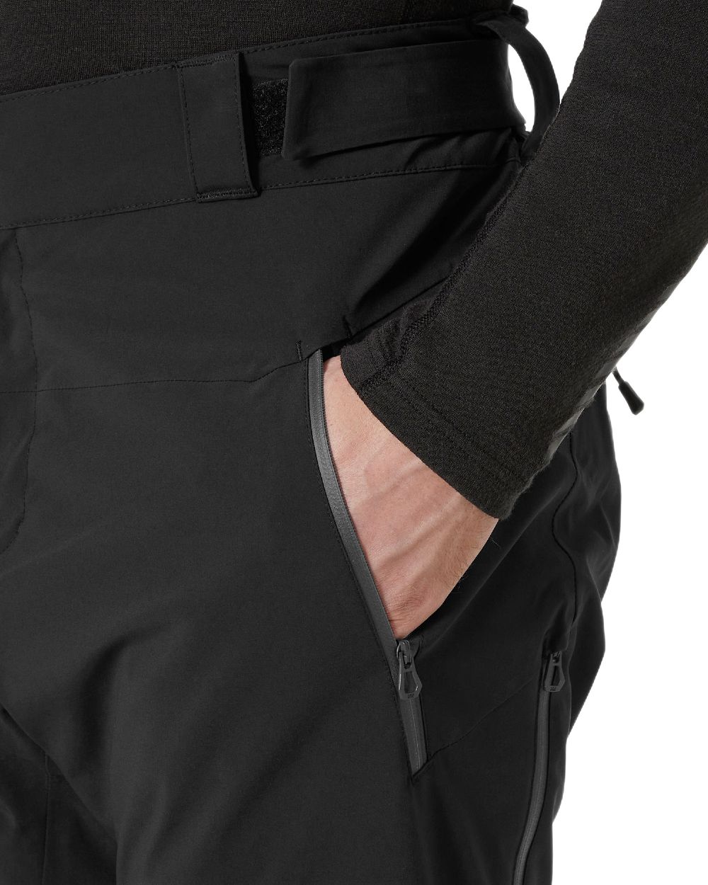 Black Coloured Helly Hansen Mens Alpha Lifaloft Insulated Ski Pants on white background 