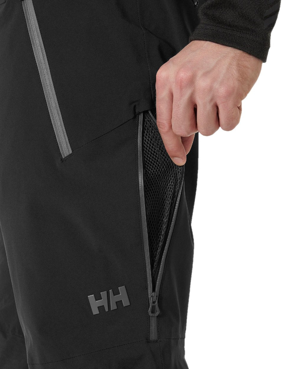 Black Coloured Helly Hansen Mens Alpha Lifaloft Insulated Ski Pants on white background 