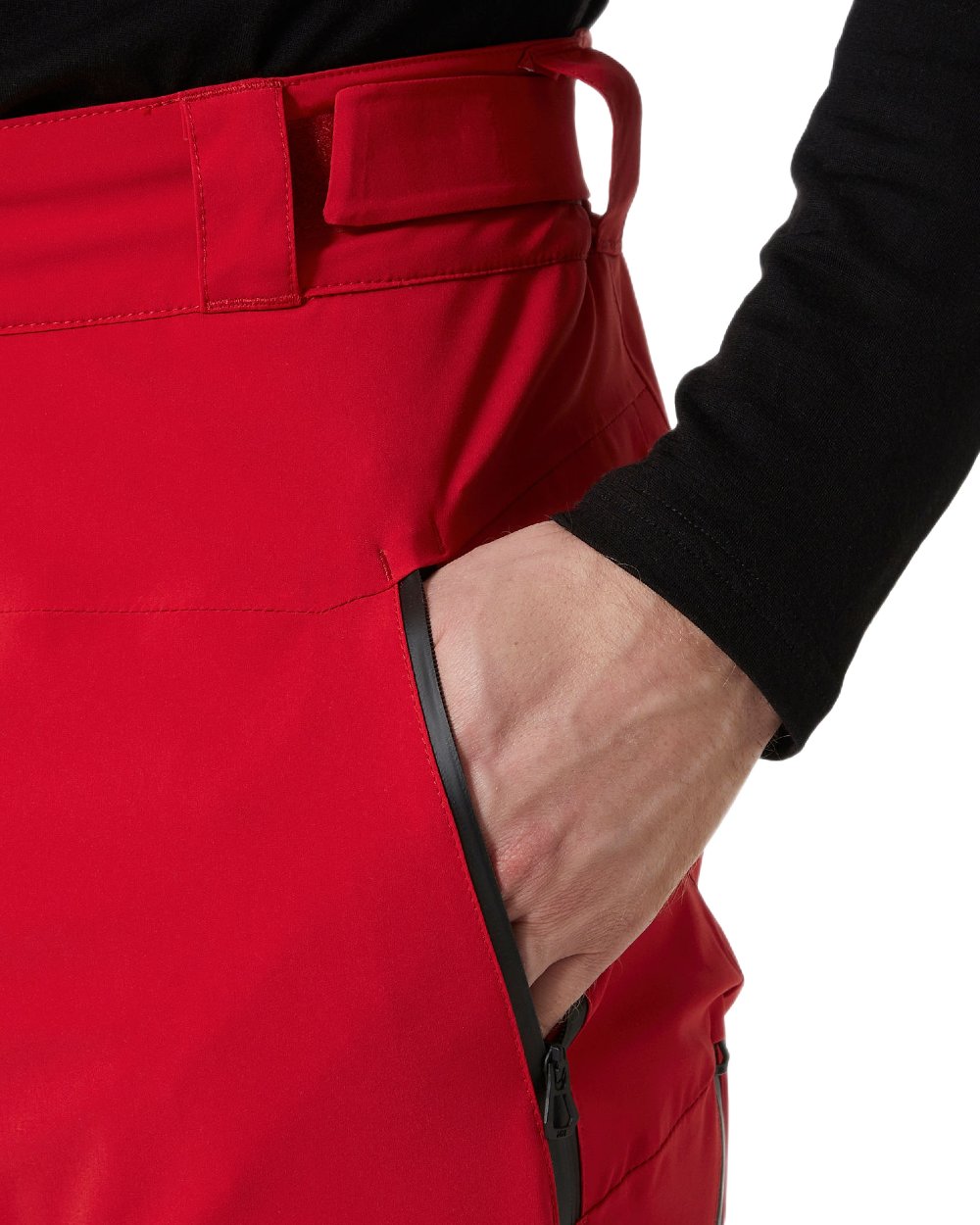 Red Coloured Helly Hansen Mens Alpha Lifaloft Insulated Ski Pants on white background 