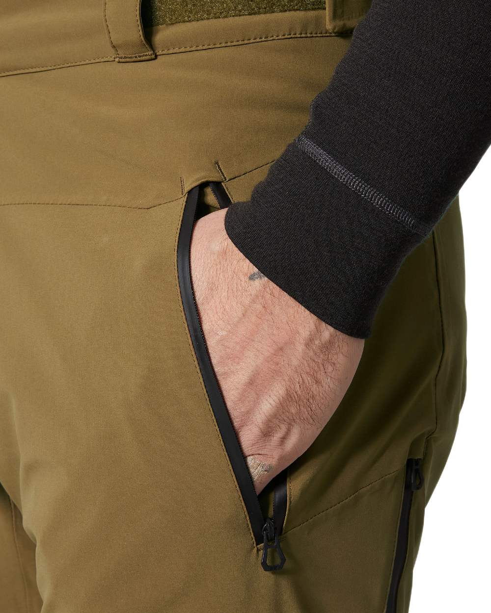 Sepia Coloured Helly Hansen Mens Alpha Lifaloft Insulated Ski Pants on white background 