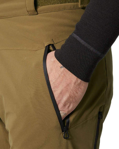 Sepia Coloured Helly Hansen Mens Alpha Lifaloft Insulated Ski Pants on white background 