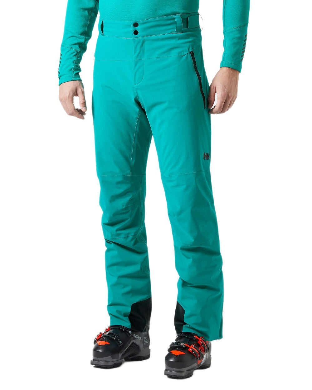 Signal Green Coloured Helly Hansen Mens Alpha Lifaloft Insulated Ski Pants on white background 
