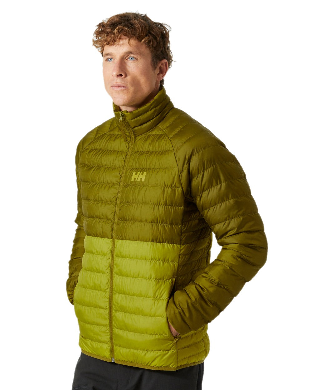 Bright Moss Coloured Helly Hansen Mens Banff Insulator Jacket on white background 