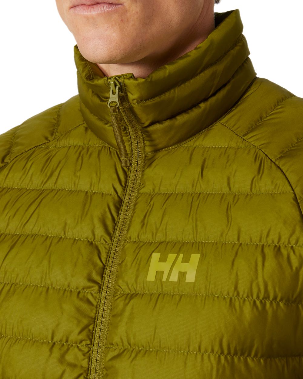 Bright Moss Coloured Helly Hansen Mens Banff Insulator Jacket on white background 