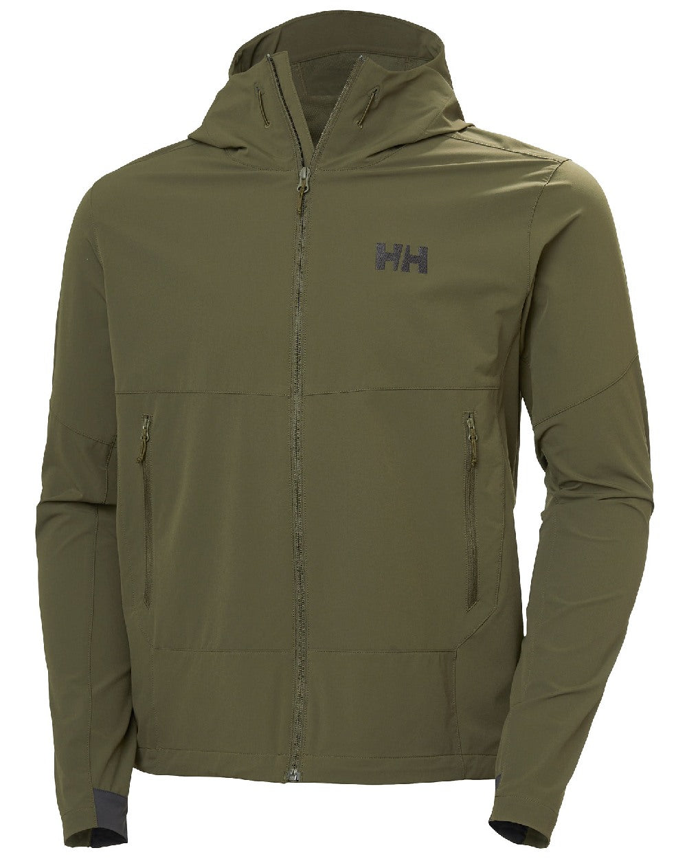 Utility Green Coloured Helly Hansen Mens Blaze Hooded Softshell Jacket on white background 