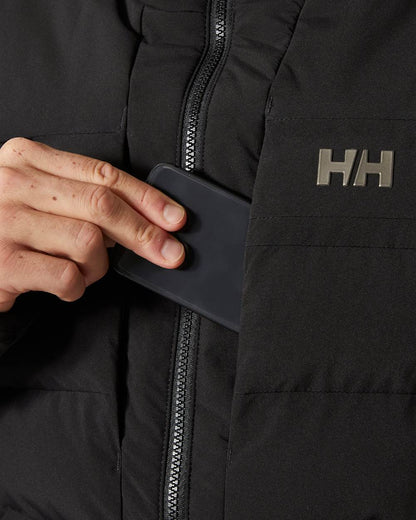 Black Coloured Helly Hansen Mens Bossanova Puffy 2.0 Jacket on white background 