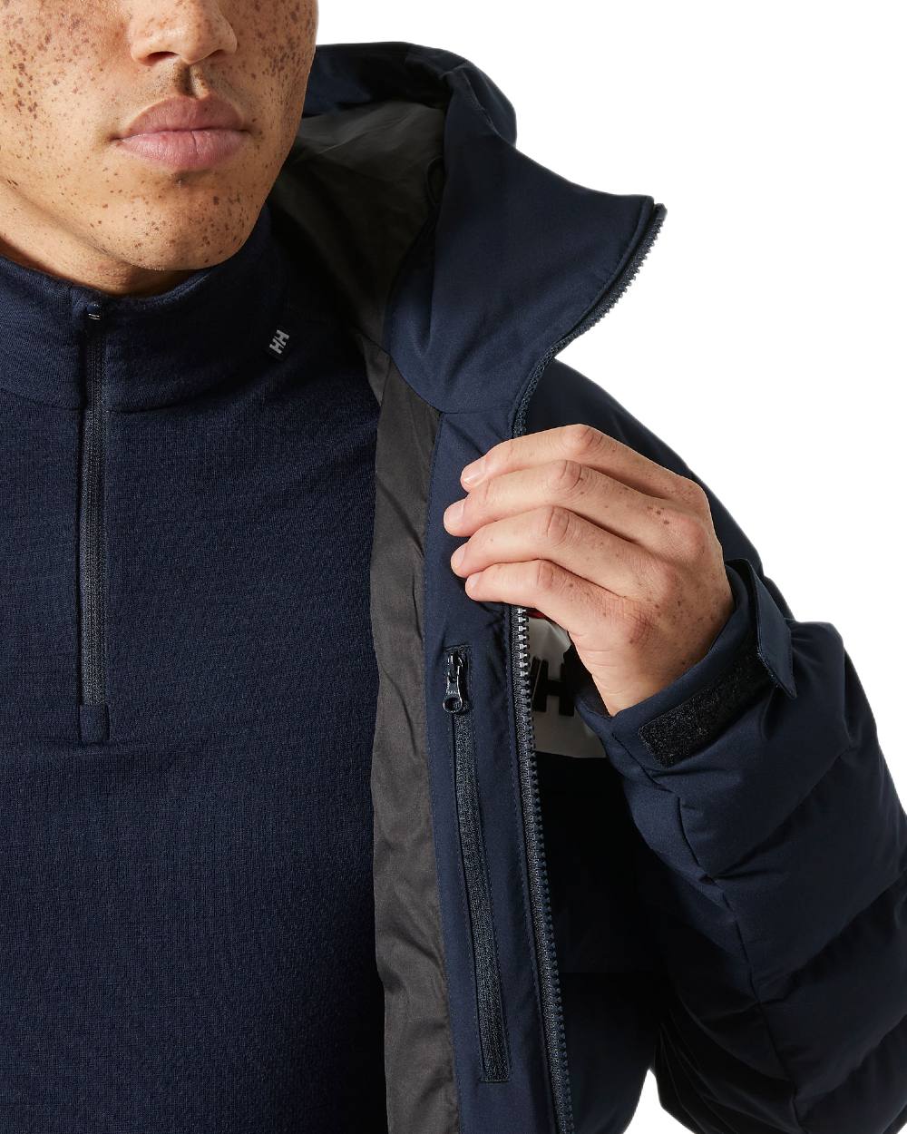 Navy Coloured Helly Hansen Mens Bossanova Puffy 2.0 Jacket on white background 