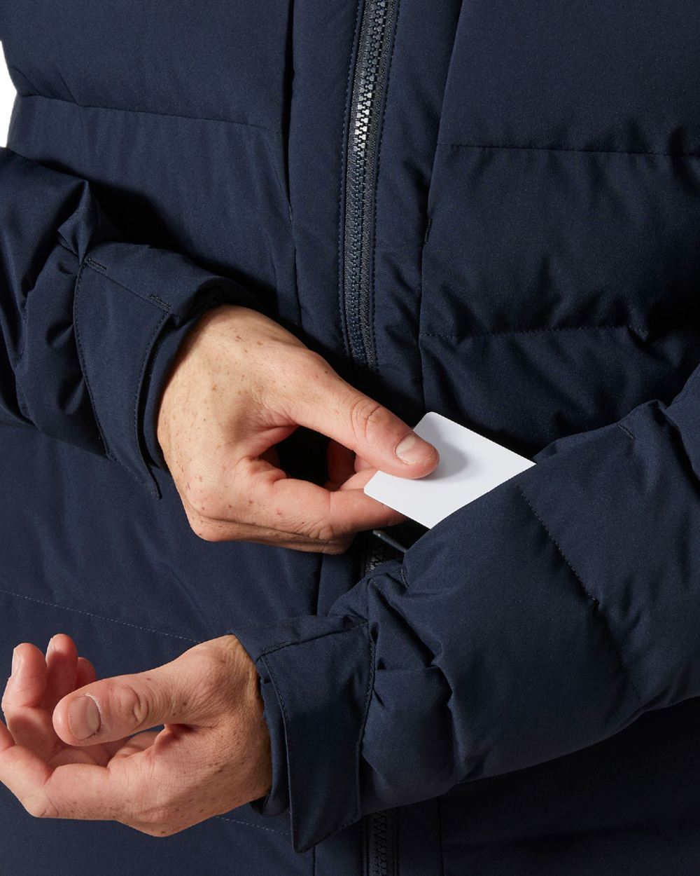 Navy Coloured Helly Hansen Mens Bossanova Puffy 2.0 Jacket on white background 