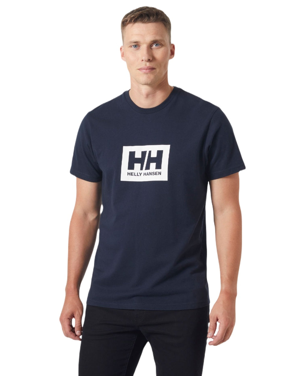 Navy Helly Hansen Mens Box T-Shirt 2.0 on white background 