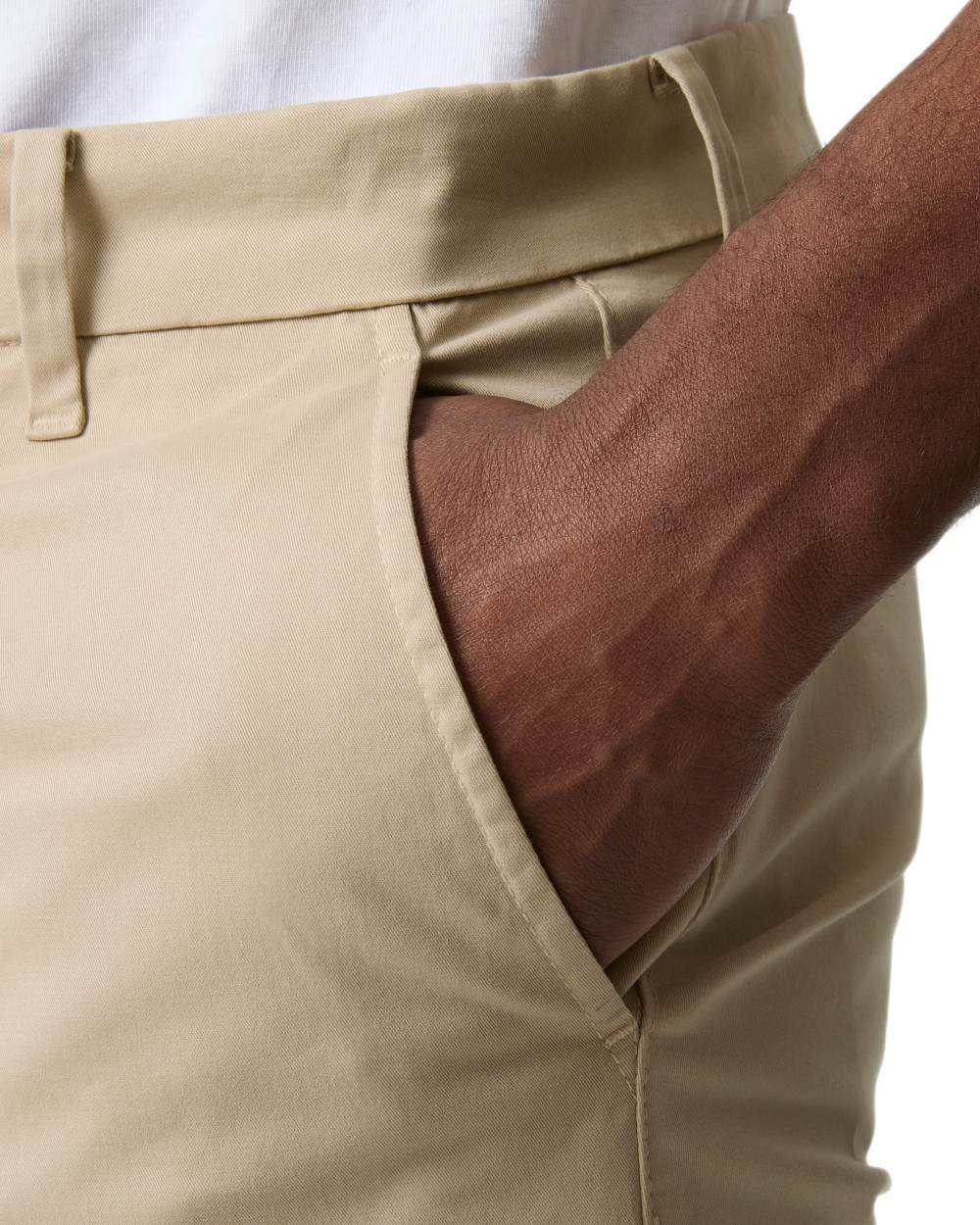 Khaki coloured Helly Hansen Mens Bryggen Chino Shorts on white background 