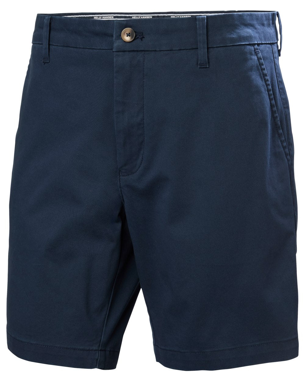 Navy coloured Helly Hansen Mens Bryggen Chino Shorts on white background 