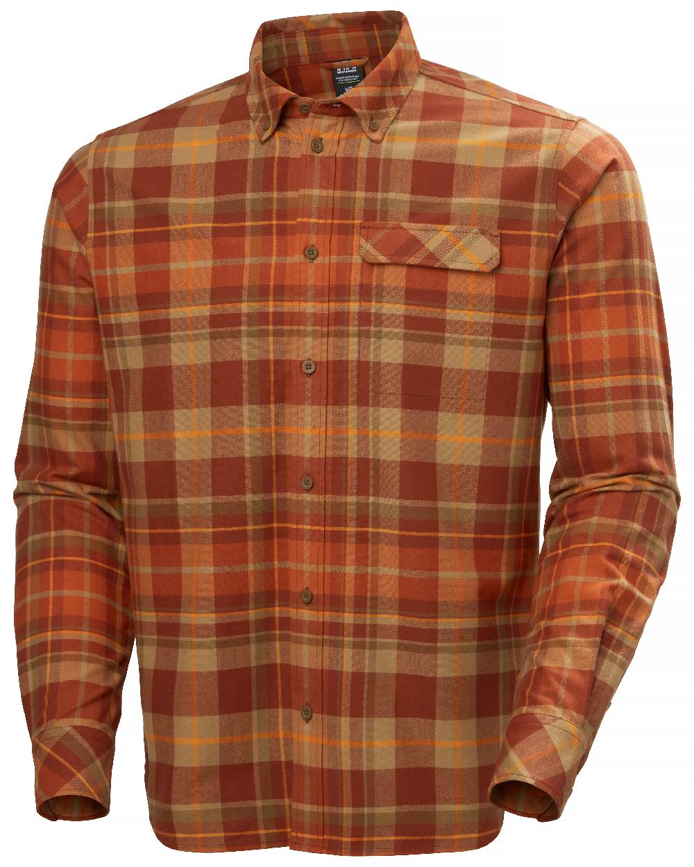 Iron Oxide Coloured Helly Hansen Mens Classic Check Long Sleeve Shirt on White Background 