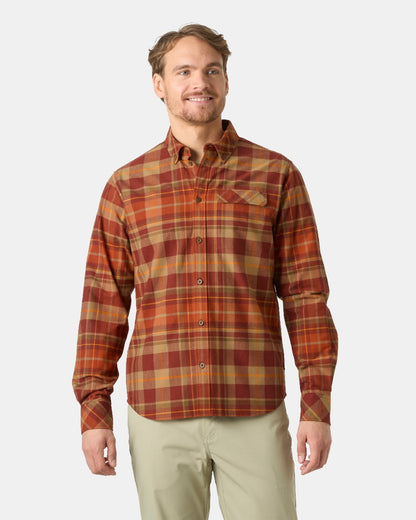 Iron Oxide Coloured Helly Hansen Mens Classic Check Long Sleeve Shirt on White Background 