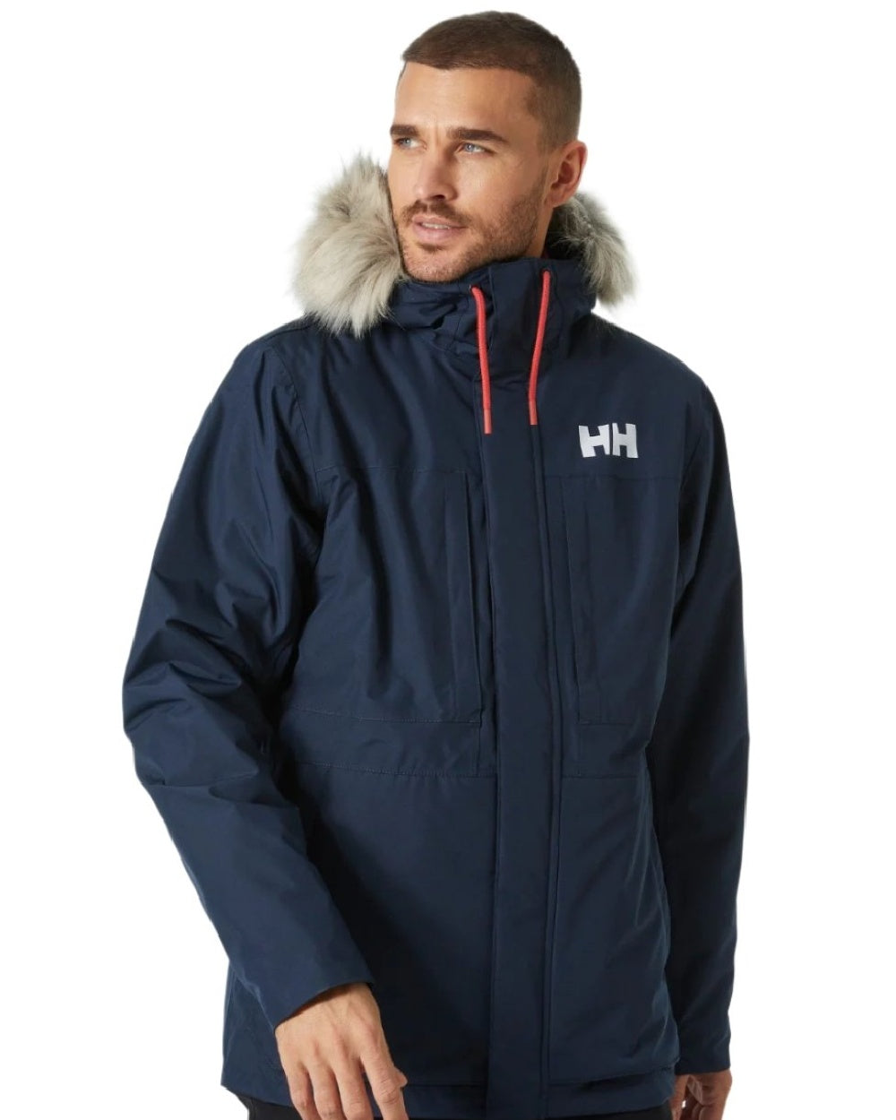 Navy coloured Helly Hansen Mens Coastal 3.0 Parka on white background 