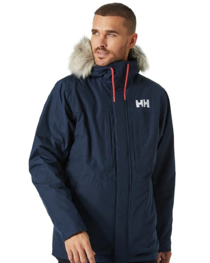Navy coloured Helly Hansen Mens Coastal 3.0 Parka on white background 