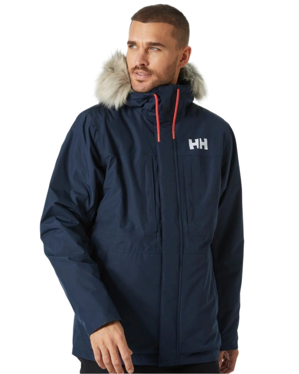 Navy coloured Helly Hansen Mens Coastal 3.0 Parka on white background 