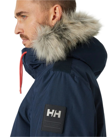 Navy coloured Helly Hansen Mens Coastal 3.0 Parka on white background 