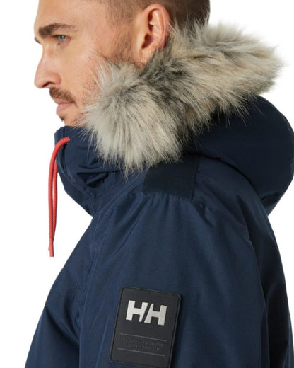 Navy coloured Helly Hansen Mens Coastal 3.0 Parka on white background 