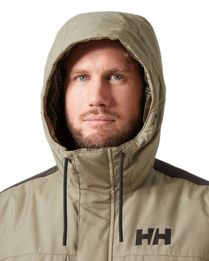 Pebble Coloured Helly Hansen Mens Coastal 3.0 Parka on white background 