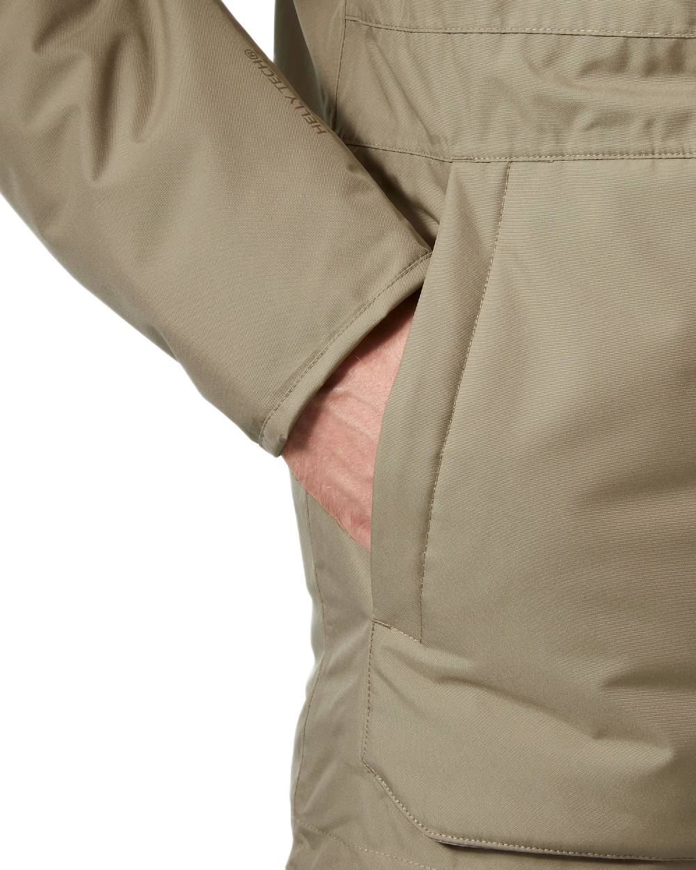 Pebble Coloured Helly Hansen Mens Coastal 3.0 Parka on white background 