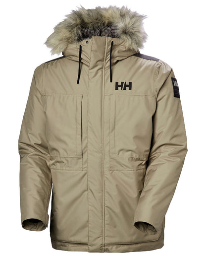 Pebble Coloured Helly Hansen Mens Coastal 3.0 Parka on white background 