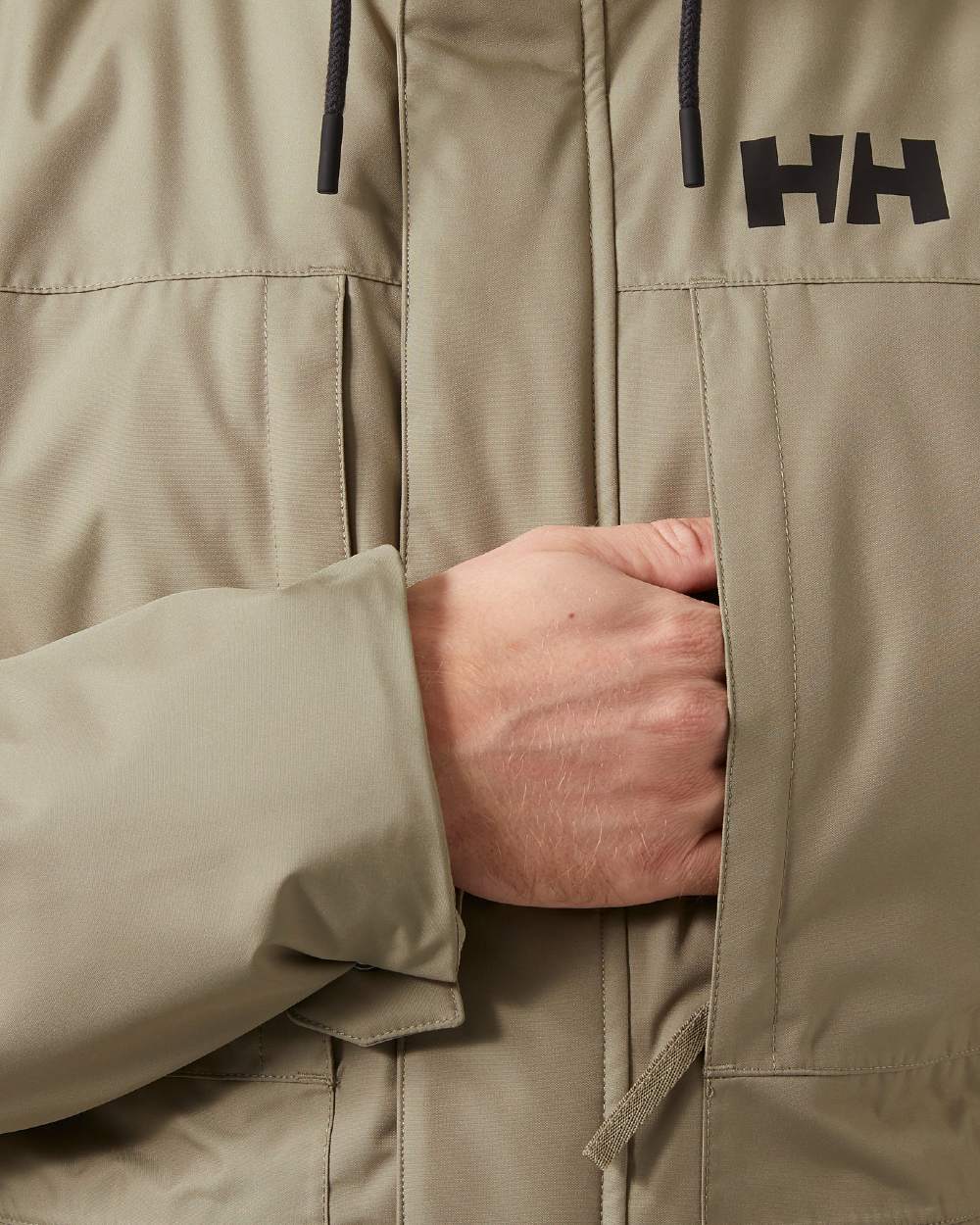 Pebble Coloured Helly Hansen Mens Coastal 3.0 Parka on white background 