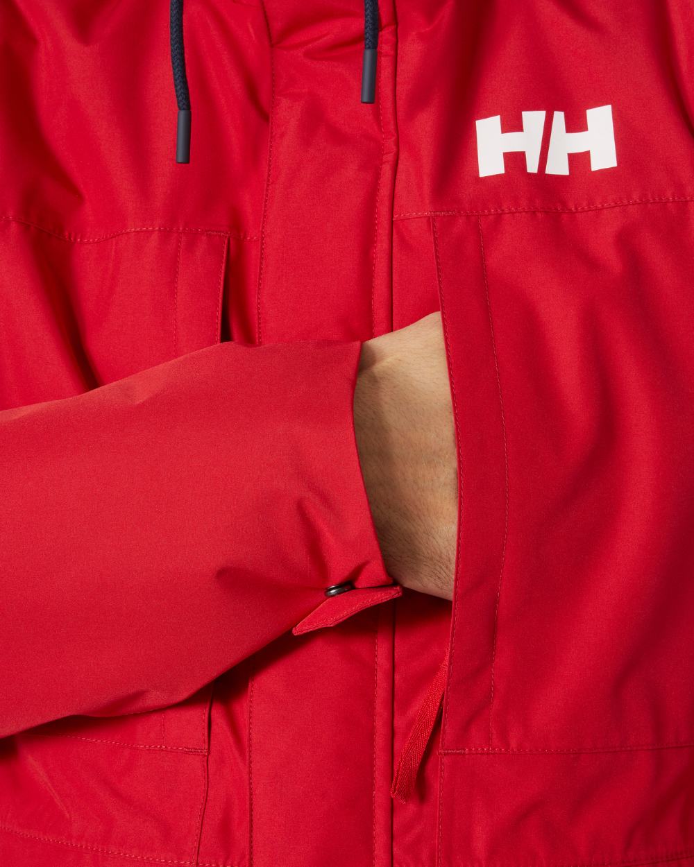 Red Coloured Helly Hansen Mens Coastal 3.0 Parka on white background 