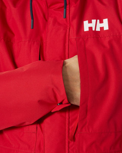 Red Coloured Helly Hansen Mens Coastal 3.0 Parka on white background 