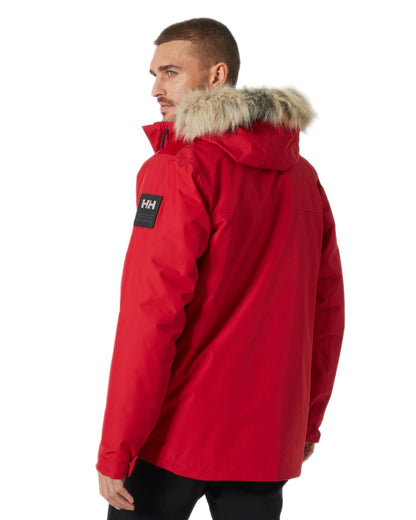 Red Coloured Helly Hansen Mens Coastal 3.0 Parka on white background 