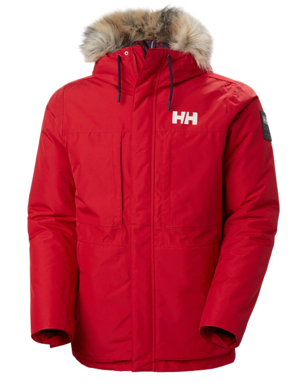 Red Coloured Helly Hansen Mens Coastal 3.0 Parka on white background 