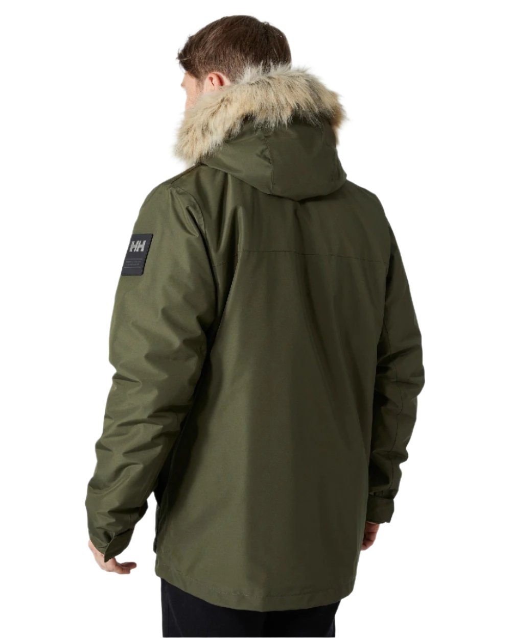 Utility Green coloured Helly Hansen Mens Coastal 3.0 Parka on white background 