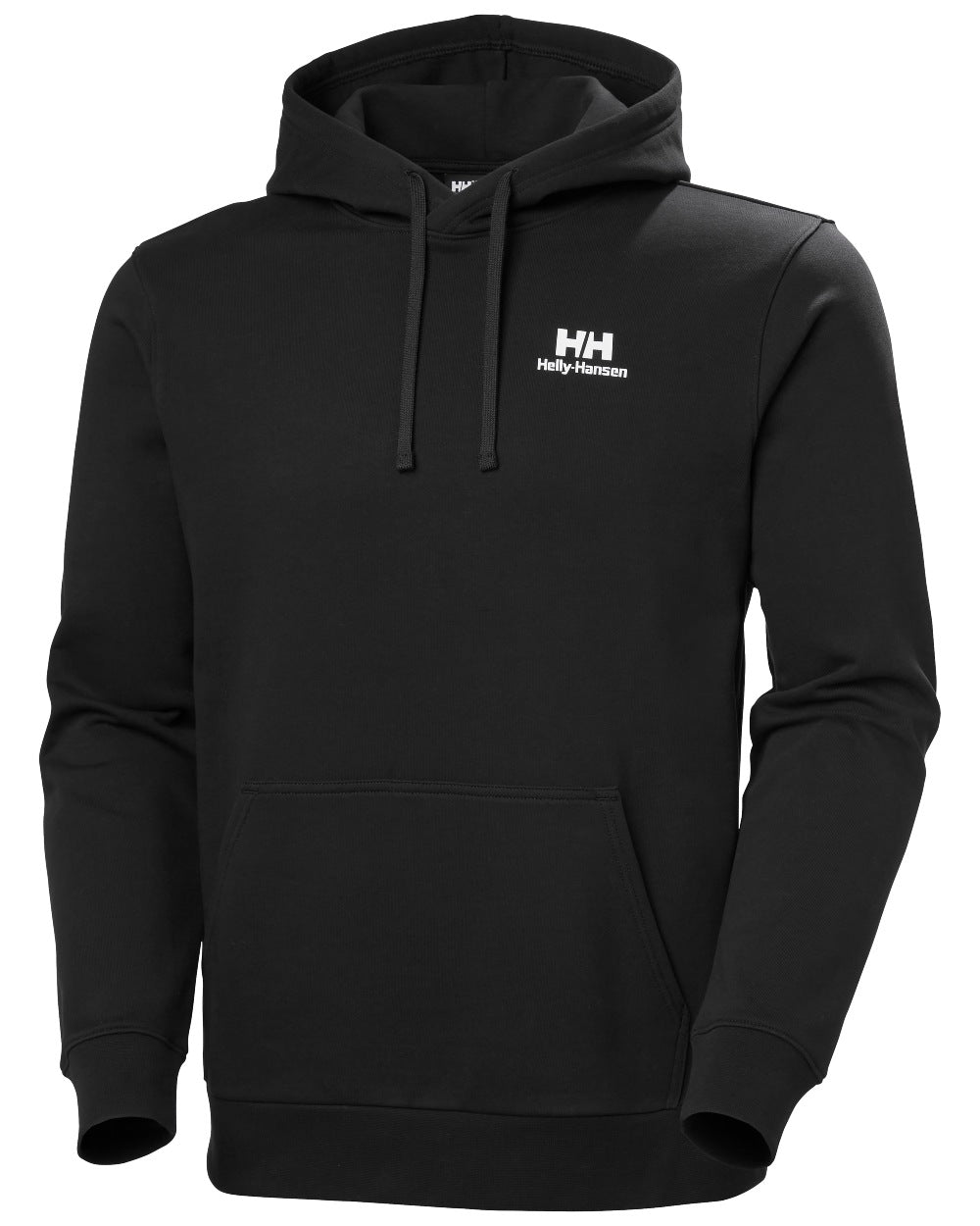 Black coloured Helly Hansen Mens Core Graphic Hoodie on white background 