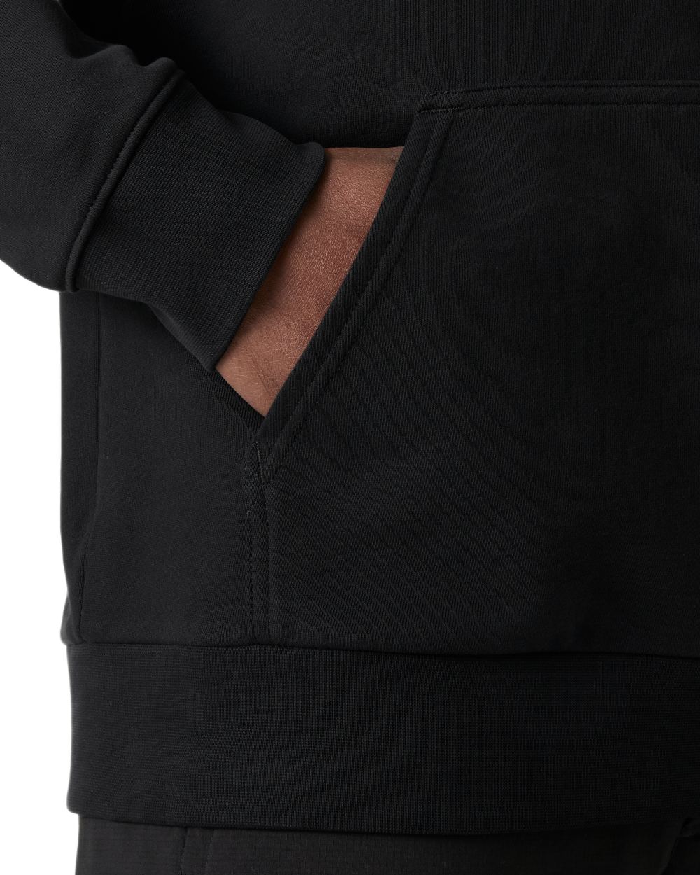 Black coloured Helly Hansen Mens Core Graphic Hoodie on white background 