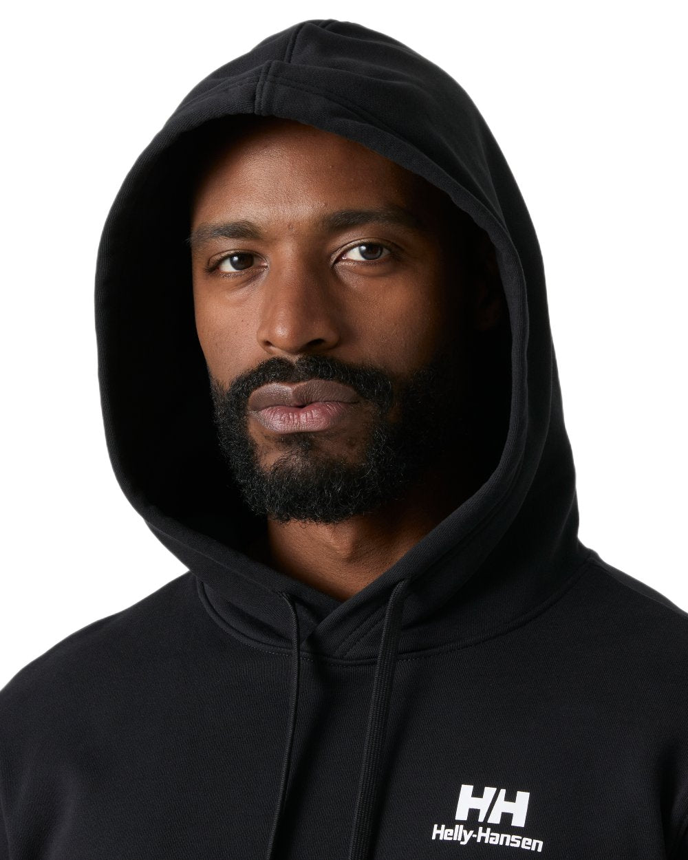 Black coloured Helly Hansen Mens Core Graphic Hoodie on white background 