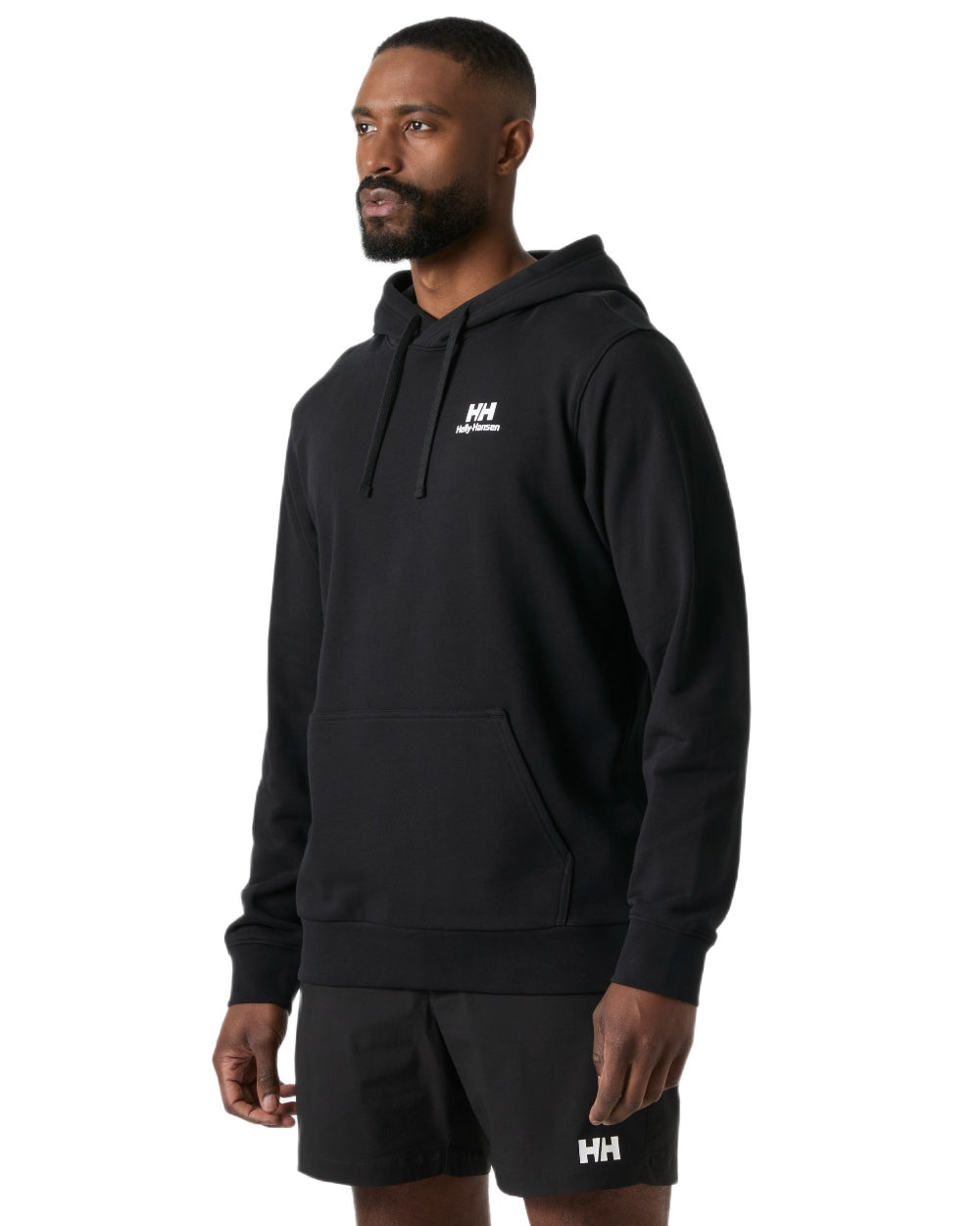 Black coloured Helly Hansen Mens Core Graphic Hoodie on white background 