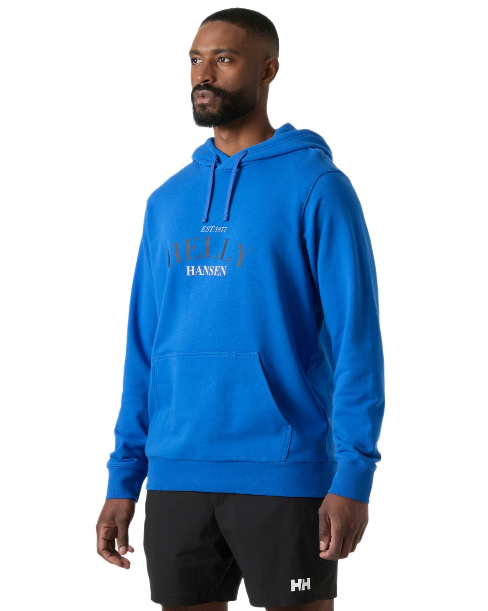 Cobalt 2 coloured Helly Hansen Mens Core Graphic Hoodie on white background 