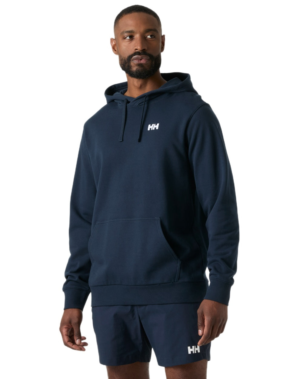 Navy coloured Helly Hansen Mens Core Graphic Hoodie on white background 