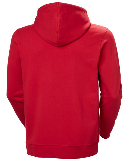 Red coloured Helly Hansen Mens Core Graphic Hoodie on white background 