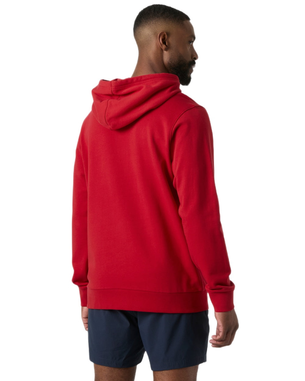 Red coloured Helly Hansen Mens Core Graphic Hoodie on white background 