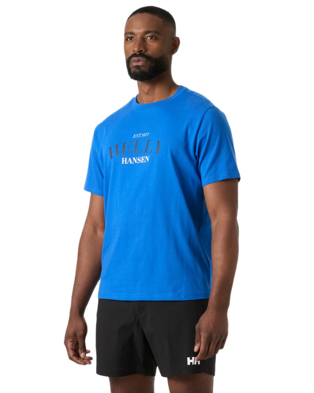 Cobalt coloured Helly Hansen Mens Core Graphic T-Shirt 2.0 on white background 