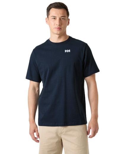 Navy coloured Helly Hansen Mens Core Graphic T-Shirt 2.0 on white background 