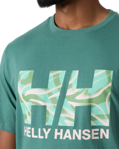 Opal Green coloured Helly Hansen Mens Core Graphic T-Shirt 2.0 on white background 