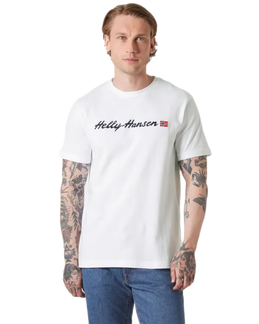 White coloured Helly Hansen Mens Core Graphic T-Shirt 2.0 on white background 