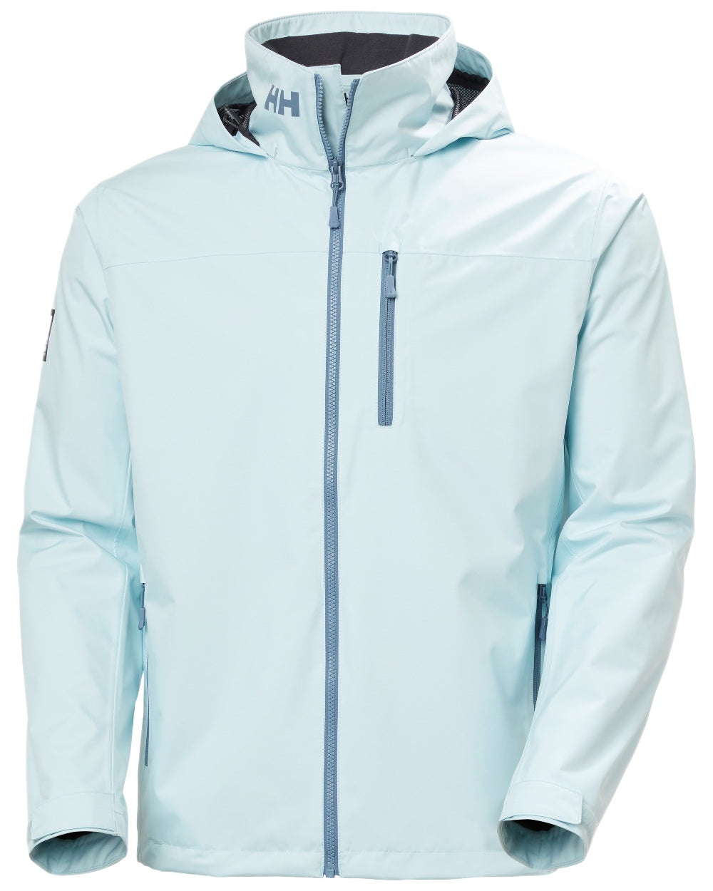 Barely Blue Coloured Helly Hansen Mens Crew Hooded Jacket 2.0 on white background 