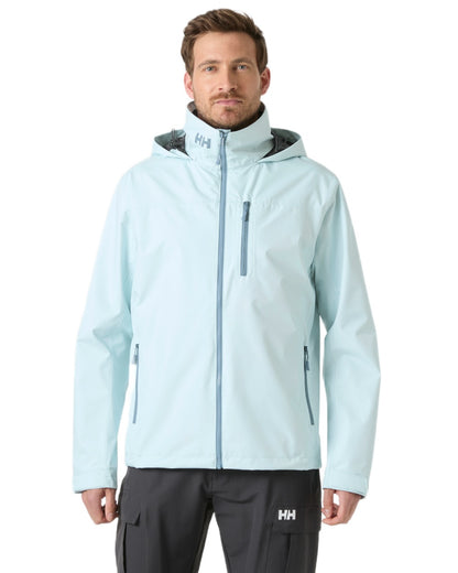 Barely Blue Coloured Helly Hansen Mens Crew Hooded Jacket 2.0 on white background 