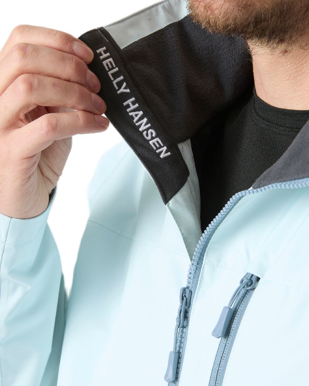 Barely Blue Coloured Helly Hansen Mens Crew Hooded Jacket 2.0 on white background 