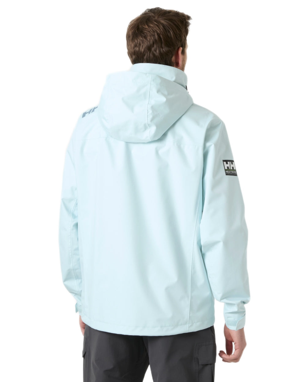 Barely Blue Coloured Helly Hansen Mens Crew Hooded Jacket 2.0 on white background 