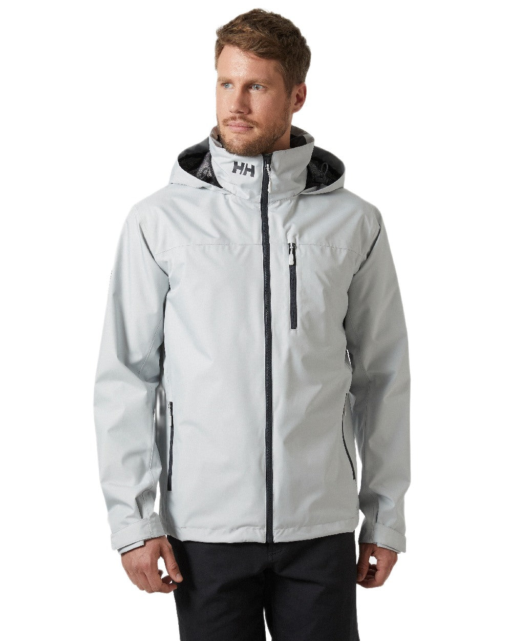 Grey Fog Coloured Helly Hansen Mens Crew Hooded Jacket 2.0 on white background 